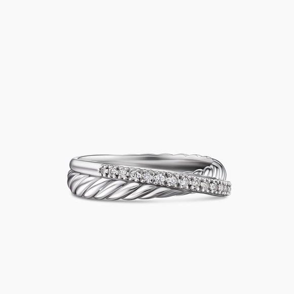 David Yurman Crossover Band Ring - Silver and Diamonds -...